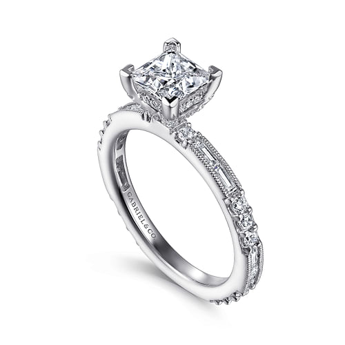 Luca - Art Deco 14K White Gold Princess Cut Diamond Engagement Ring - 0.6 ct - Shot 3