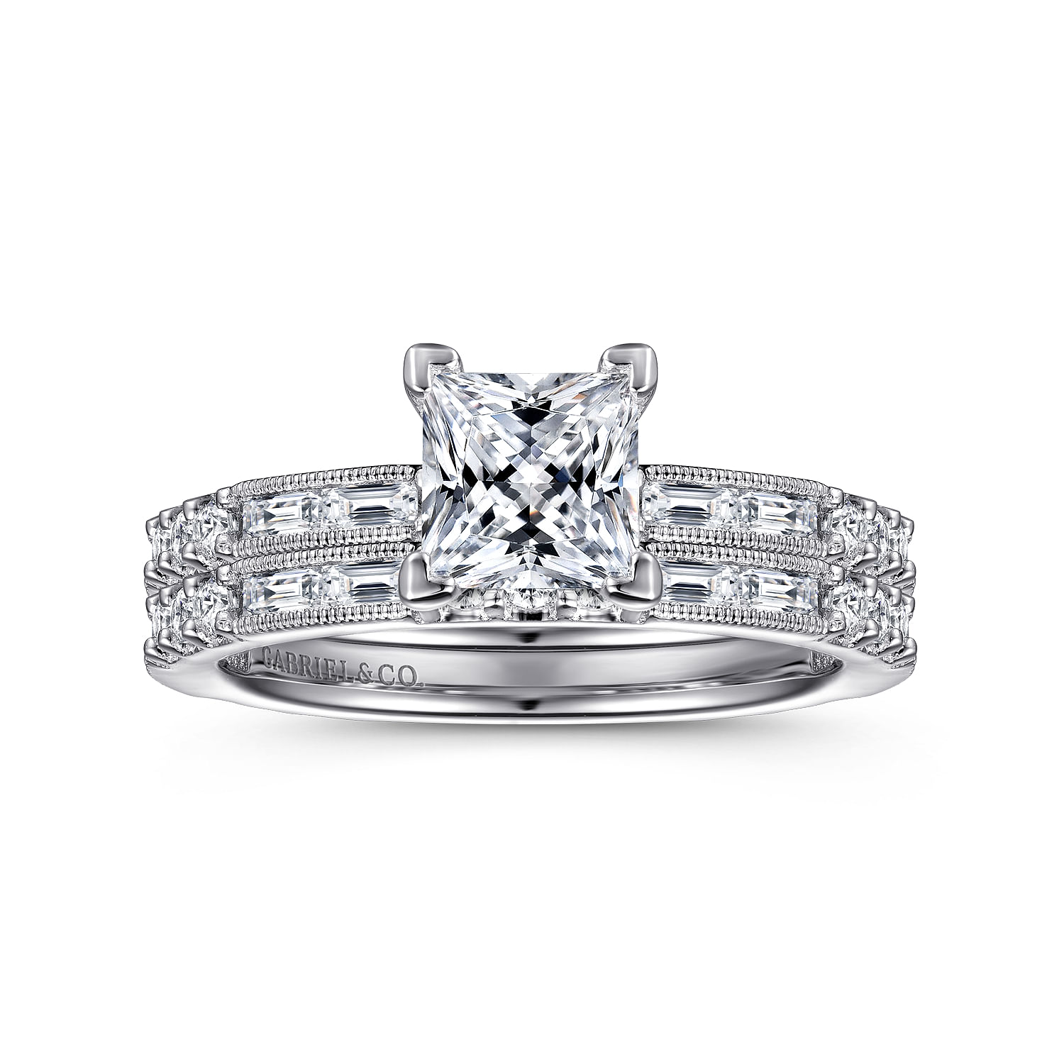 Luca - Art Deco 14K White Gold Princess Cut Diamond Engagement Ring