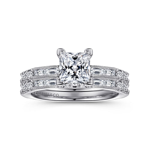 Luca - Art Deco 14K White Gold Princess Cut Diamond Engagement Ring - 0.6 ct - Shot 4