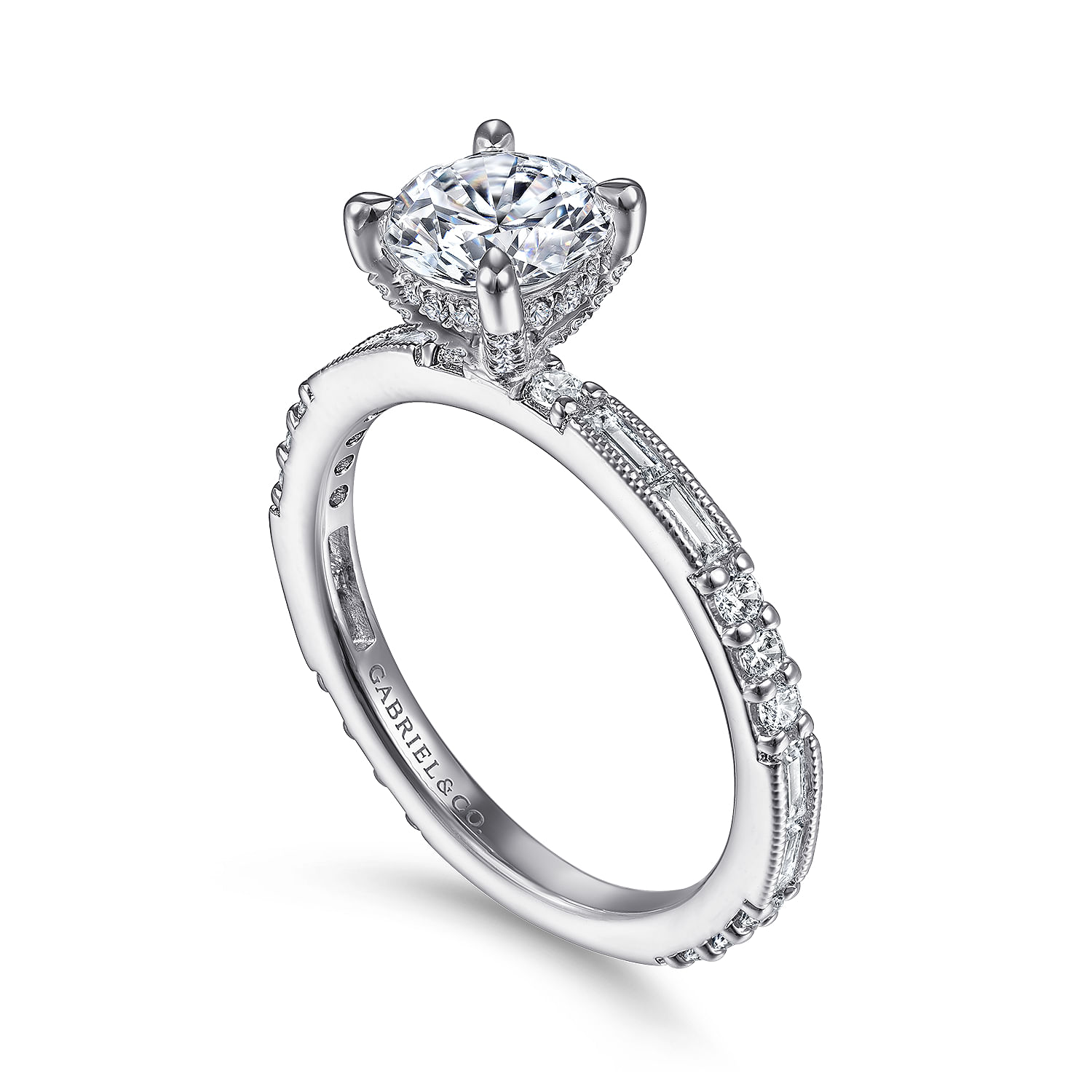 Luca - Art Deco 14K White Gold Round Diamond Channel Set Engagement Ring