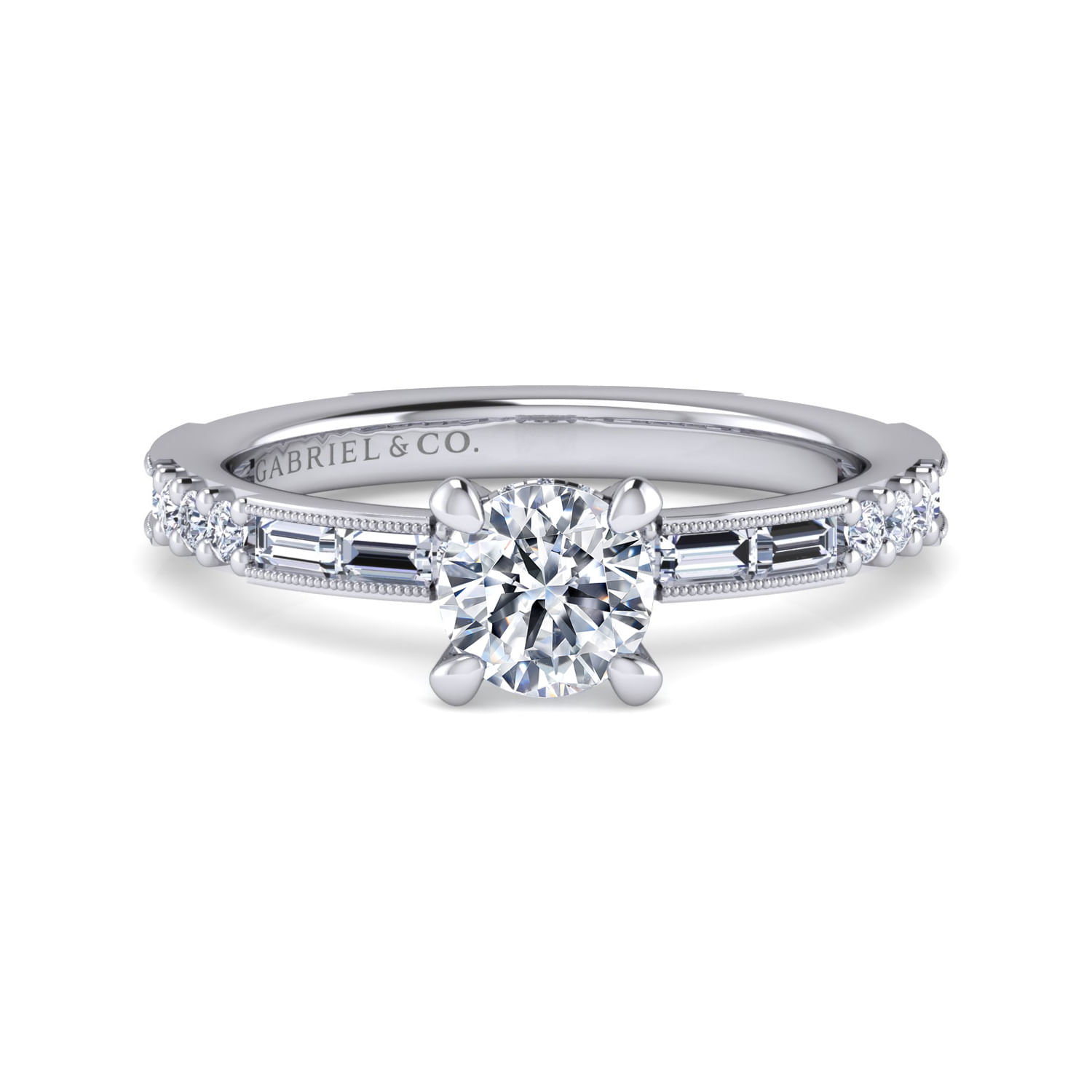 Luca - Art Deco 14K White Gold Round Diamond Engagement Ring