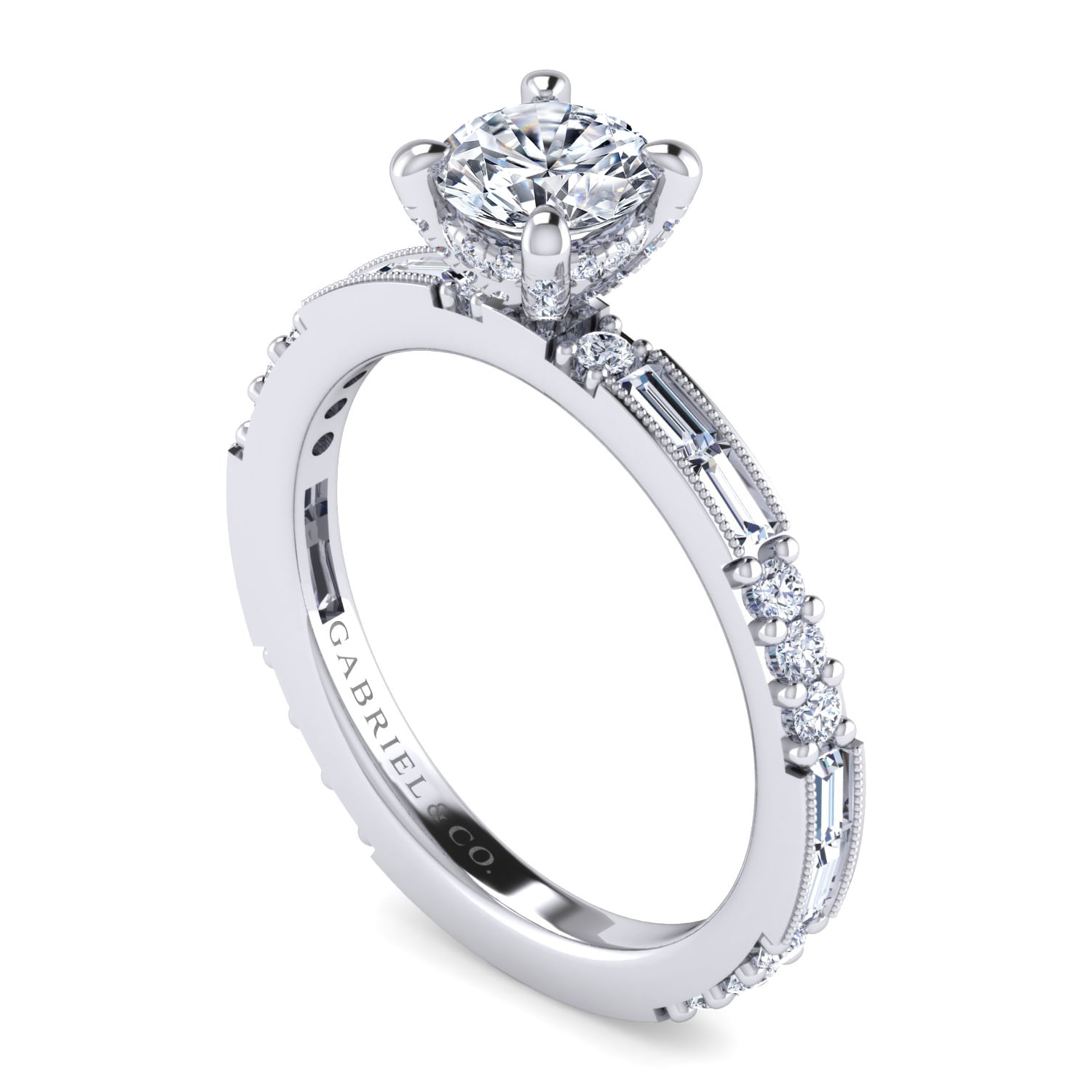 Luca - Art Deco 14K White Gold Round Diamond Engagement Ring