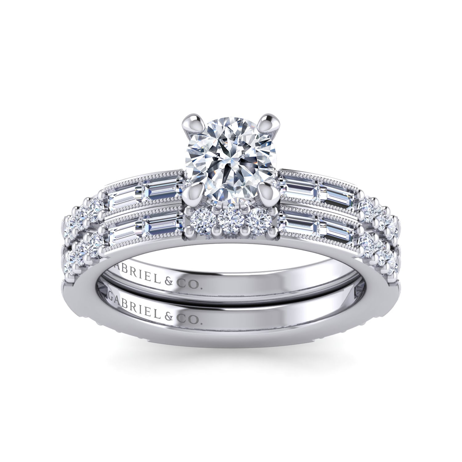 Luca - Art Deco 14K White Gold Round Diamond Engagement Ring