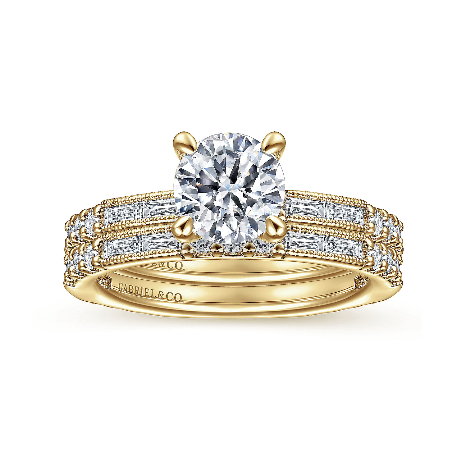 Luca - Art Deco 14K Yellow Gold Round Diamond Engagement Ring