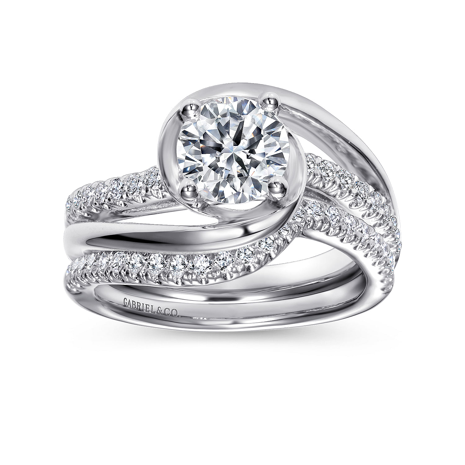 Lucca - 14K White Gold Round Bypass Diamond Engagement Ring - 0.19 ct - Shot 4