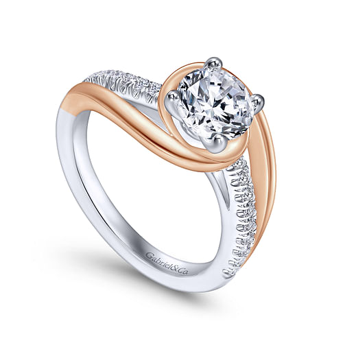 Lucca - 14K White-Rose Gold Round Diamond Bypass Engagement Ring - 0.19 ct - Shot 3