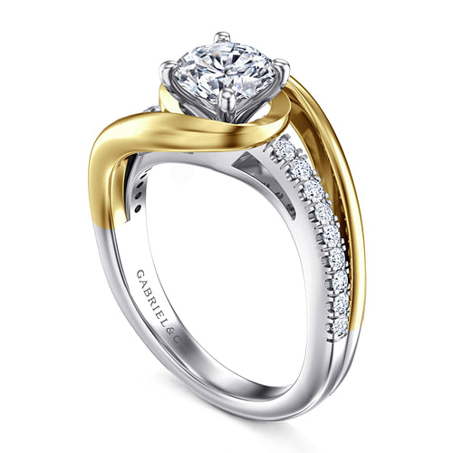 Lucca - 14K White-Yellow Gold Round Diamond Bypass Engagement Ring - 0.19 ct - Shot 3