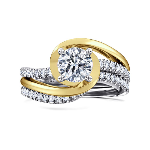 Lucca - 14K White-Yellow Gold Round Diamond Bypass Engagement Ring - 0.19 ct - Shot 4