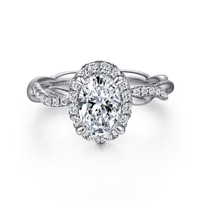 Luciella - 14K White Gold Oval Halo Diamond Engagement Ring