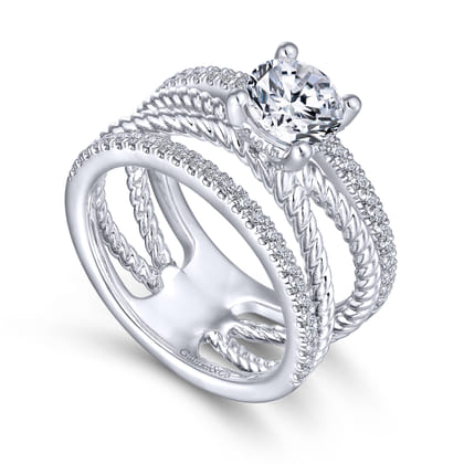 Lucinda - 14K White Gold Free Form Round Diamond Engagement Ring