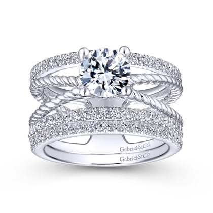 Lucinda - 14K White Gold Free Form Round Diamond Engagement Ring