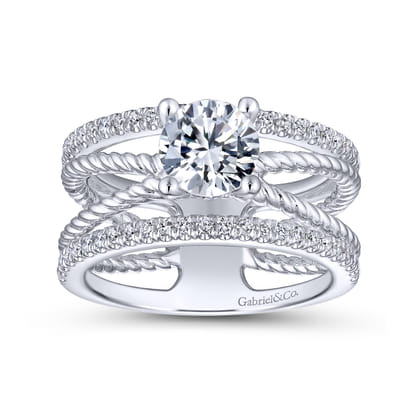Lucinda - 14K White Gold Free Form Round Diamond Engagement Ring