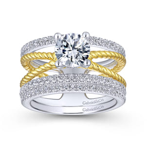 Lucinda - 14K White-Yellow Gold Free Form Round Diamond Engagement Ring