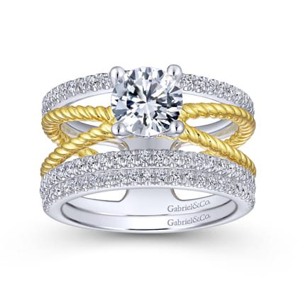 Lucinda - 14K White-Yellow Gold Free Form Round Diamond Engagement Ring