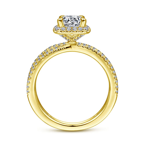 Lucrezia - 14K Yellow Gold Cushion Halo Round Diamond Engagement Ring - 0.39 ct - Shot 2