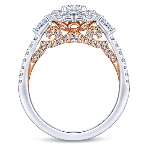Lumi - Complete 14K White-Rose Gold Round Three Stone Double Halo Diamond Engagement Ring - 1.07 ct - Shot 2