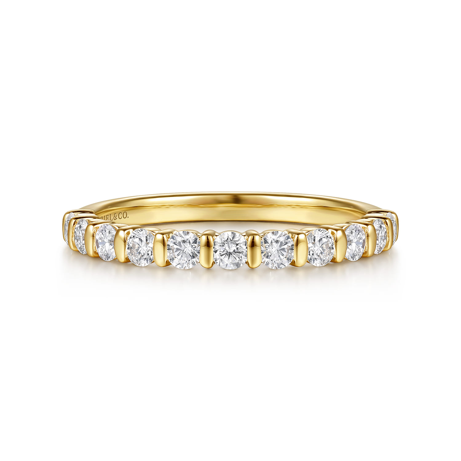 Straight Wedding Ring in 14k Yellow Gold with Round Natural Diamond at Gabriel & Co. - Shot 1