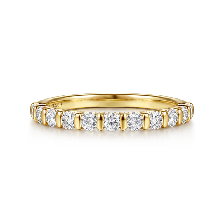 Straight Wedding Ring in 14k Yellow Gold with Round Natural Diamond at Gabriel & Co. - Shot 1
