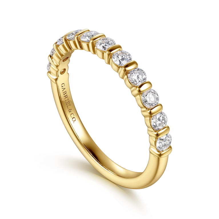 Straight Wedding Ring in 14k Yellow Gold with Round Natural Diamond at Gabriel & Co. - Shot 3