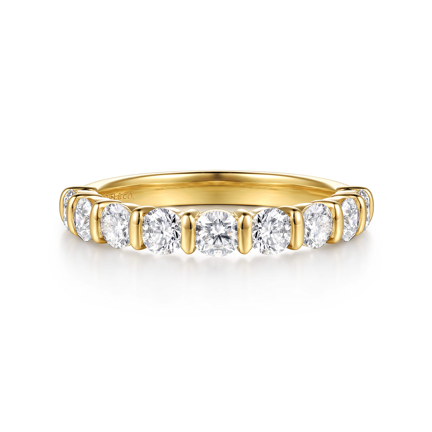 Straight Wedding Ring in 14k Yellow Gold with Round Natural Diamond at Gabriel & Co. - Shot 1