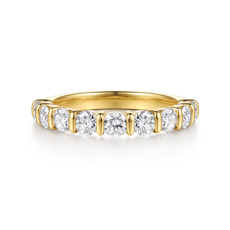 Straight Wedding Ring in 14k Yellow Gold with Round Natural Diamond at Gabriel & Co. - Shot 1