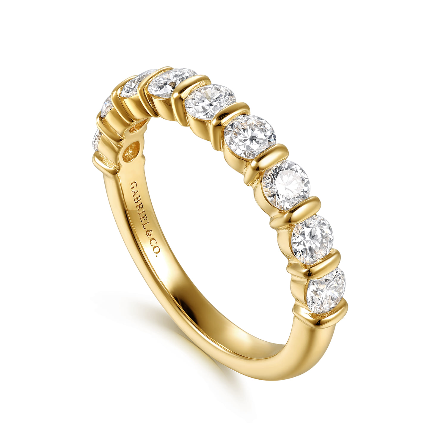 Straight Wedding Ring in 14k Yellow Gold with Round Natural Diamond at Gabriel & Co. - Shot 3