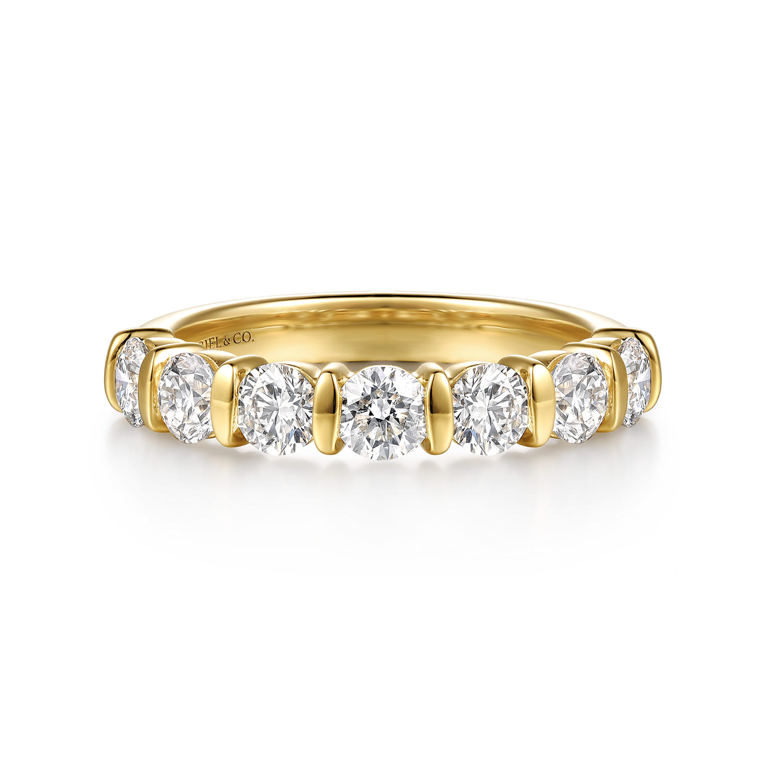 Straight Wedding Ring in 14k Yellow Gold with Round Natural Diamond at Gabriel & Co. - Shot 1