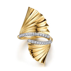 14K White & Yellow Gold Diamond and Diamond Cut Bypass Ring