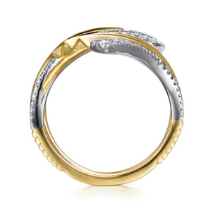 Lumiere - 14K White  Yellow Gold Diamond and Diamond Cut Bypass Ring