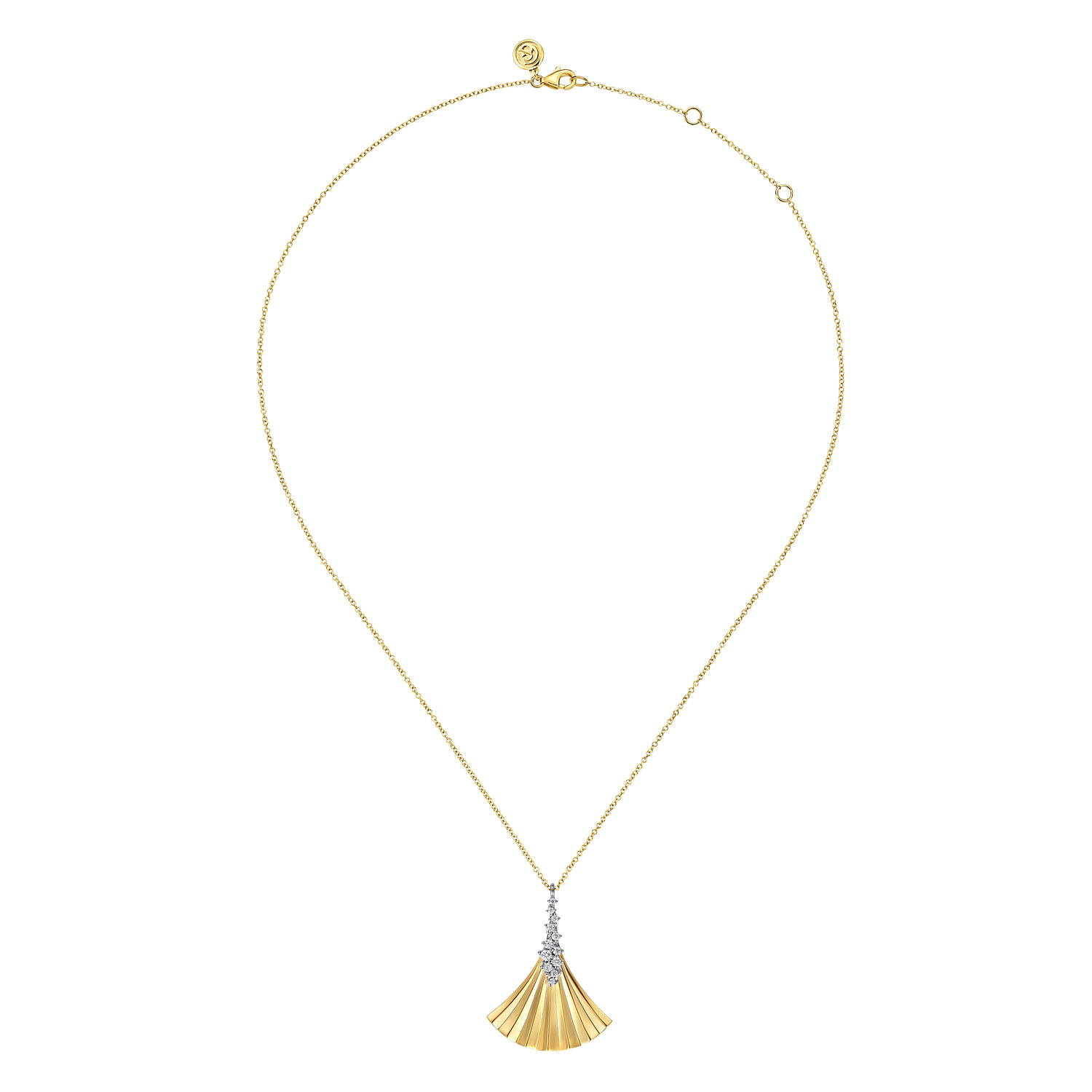 Lumiere - 14K White  Yellow Gold Diamond and Diamond Cut Pendant Necklace