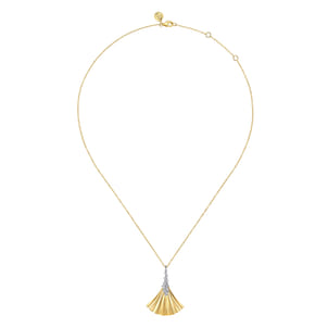 Lumiere - 14K White  Yellow Gold Diamond and Diamond Cut Pendant Necklace