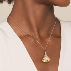 Lumiere - 14K White  Yellow Gold Diamond and Diamond Cut Pendant Necklace