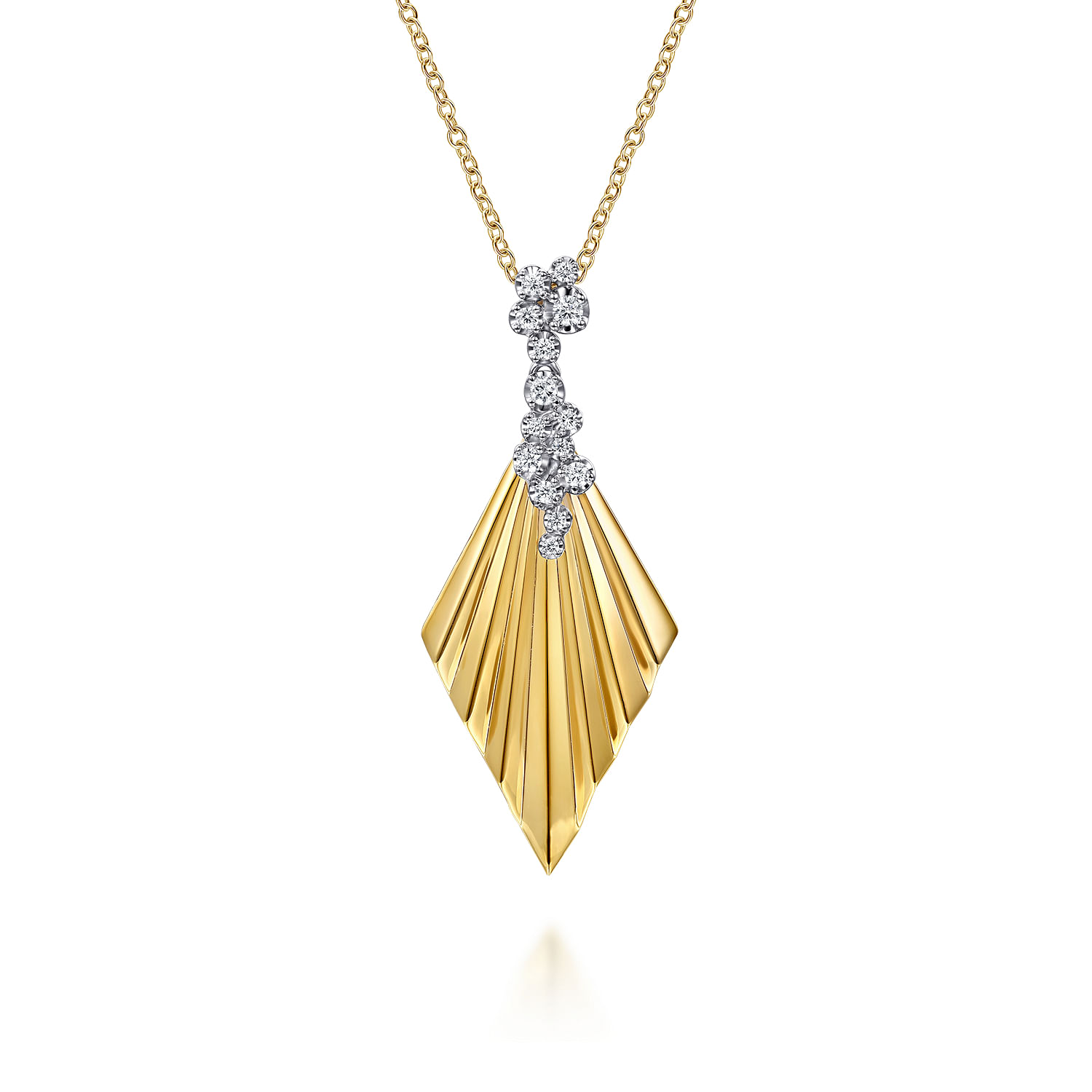 Lumiere - 14K White  Yellow Gold Diamond and Diamond Cut Pendant Necklace