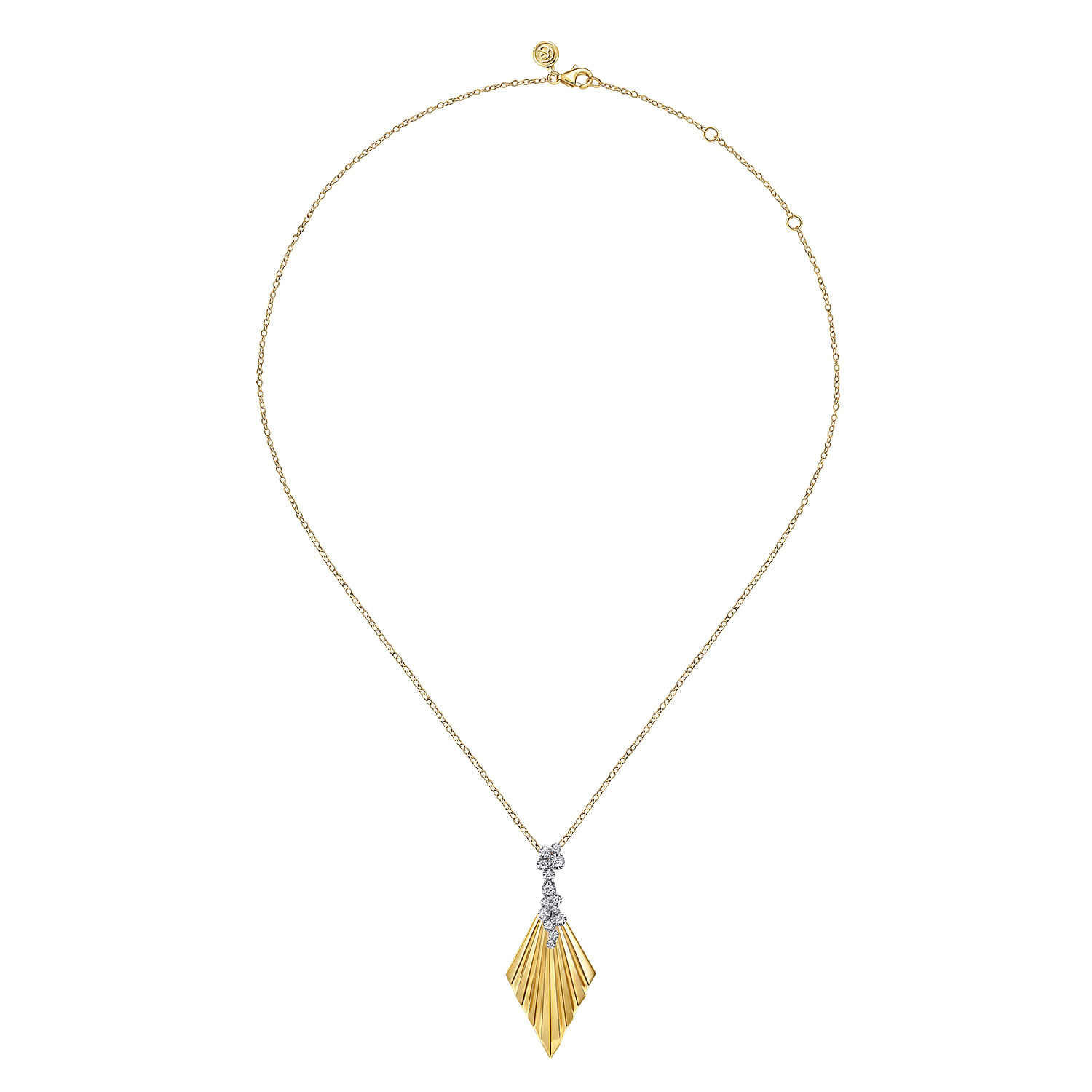 Lumiere - 14K White  Yellow Gold Diamond and Diamond Cut Pendant Necklace