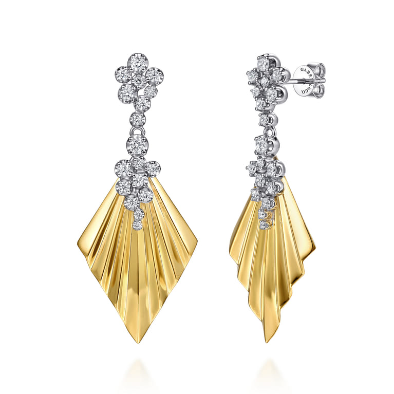 Lumiere - 14K White  Yellow Gold Diamond and Diamond Cut Stud Drop Earrings - 0.95 ct - Shot 1