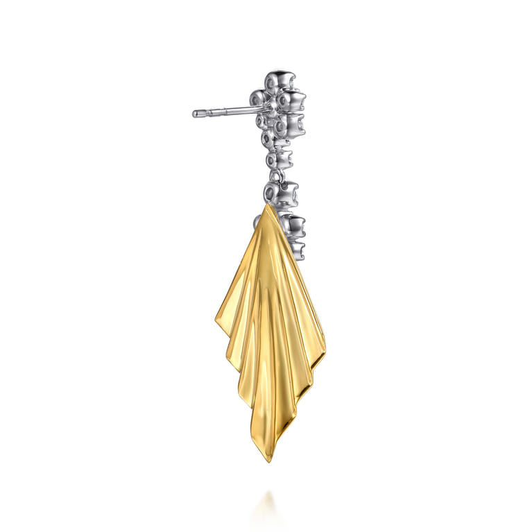 Lumiere - 14K White  Yellow Gold Diamond and Diamond Cut Stud Drop Earrings - 0.95 ct - Shot 2