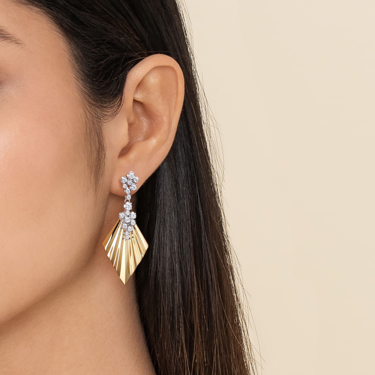 Lumiere - 14K White  Yellow Gold Diamond and Diamond Cut Stud Drop Earrings