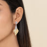 Lumiere - 14K White  Yellow Gold Diamond and Diamond Cut Stud Drop Earrings - 0.95 ct