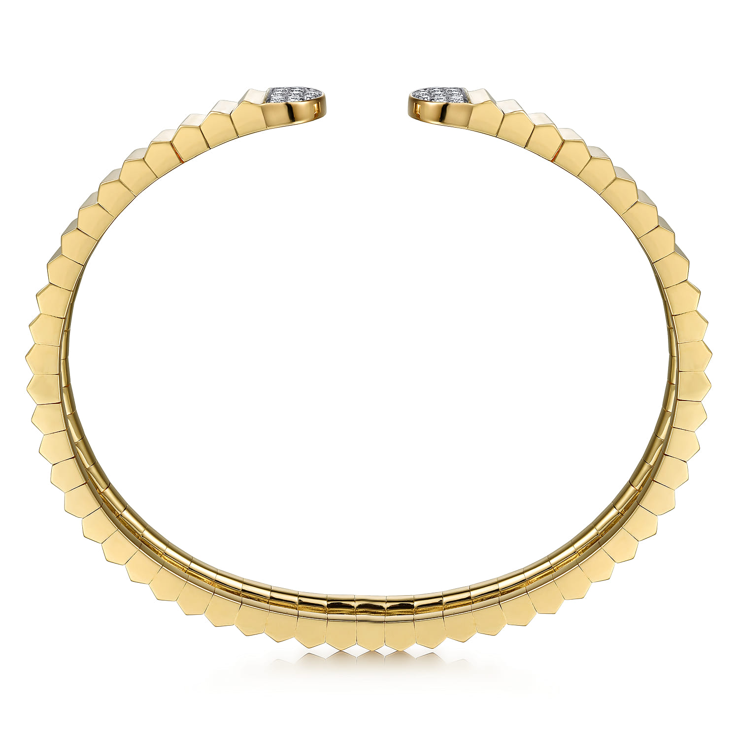 Lumiere - 14K Yellow Gold Diamond Open Cuff Bangle in Diamond Cut Texture