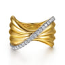 Lumiere - 14K Yellow Gold Diamond and Diamond Cut Criss Cross Ring - 0.3 ct