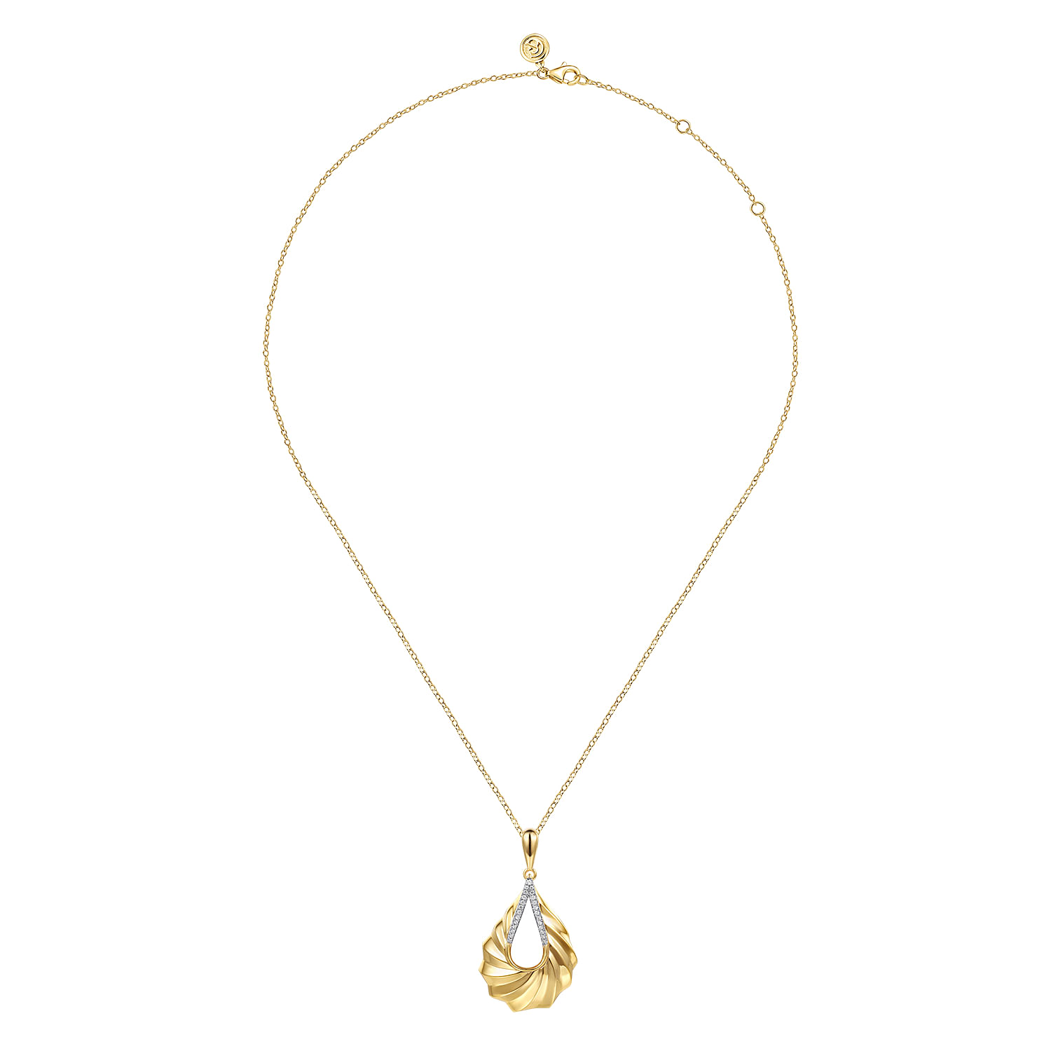 Lumiere - 14K Yellow Gold Diamond and Diamond Cut Pendant Necklace - 0.1 ct - Shot 2