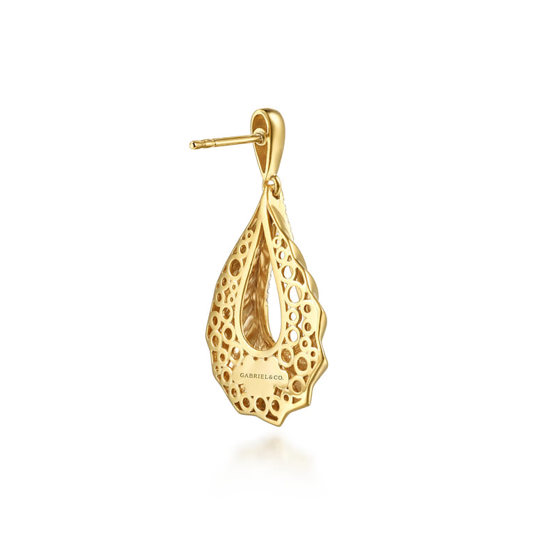 Lumiere - 14K Yellow Gold Diamond and Diamond Cut Stud Drop Earrings - 0.15 ct - Shot 2