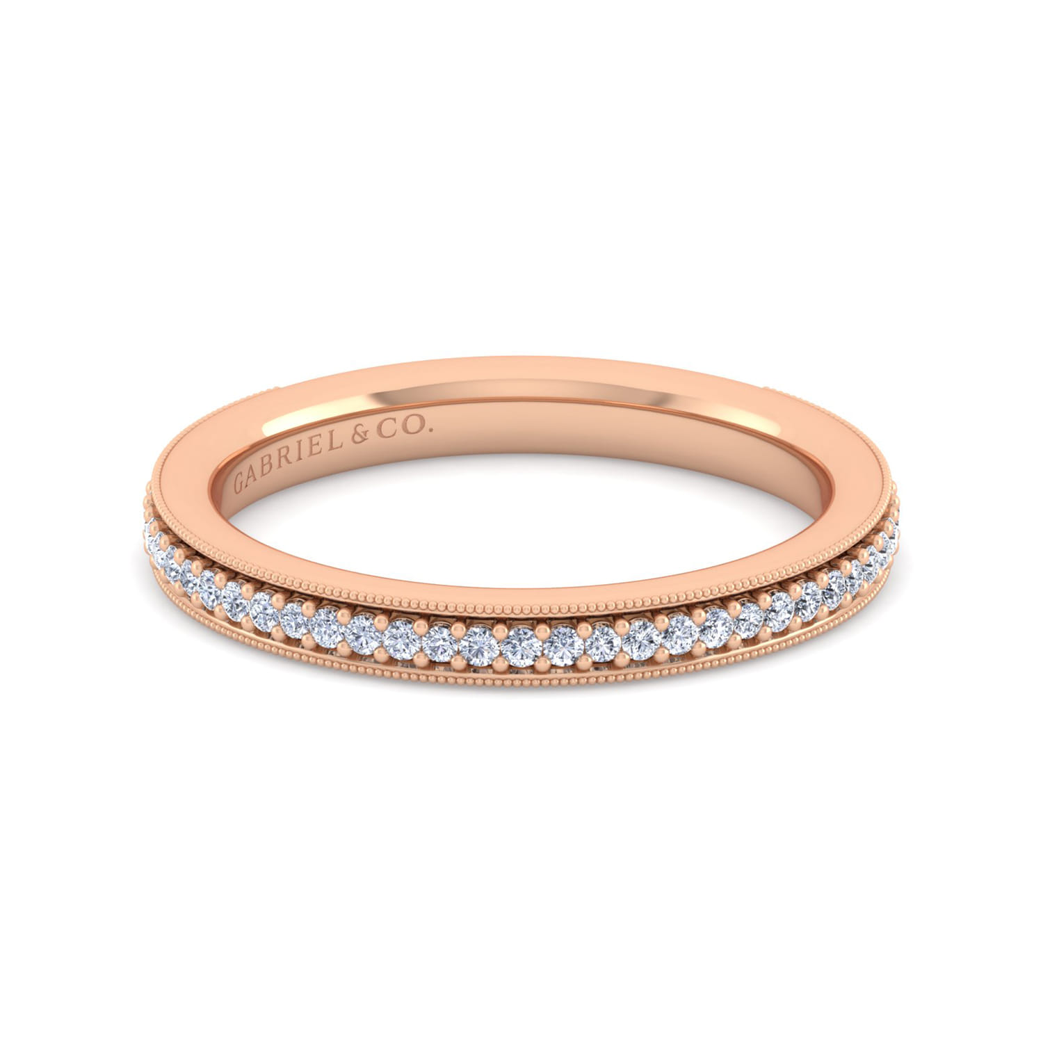 Straight Wedding Ring in 14k Rose Gold with Round Natural Diamond at Gabriel & Co. - Shot 1