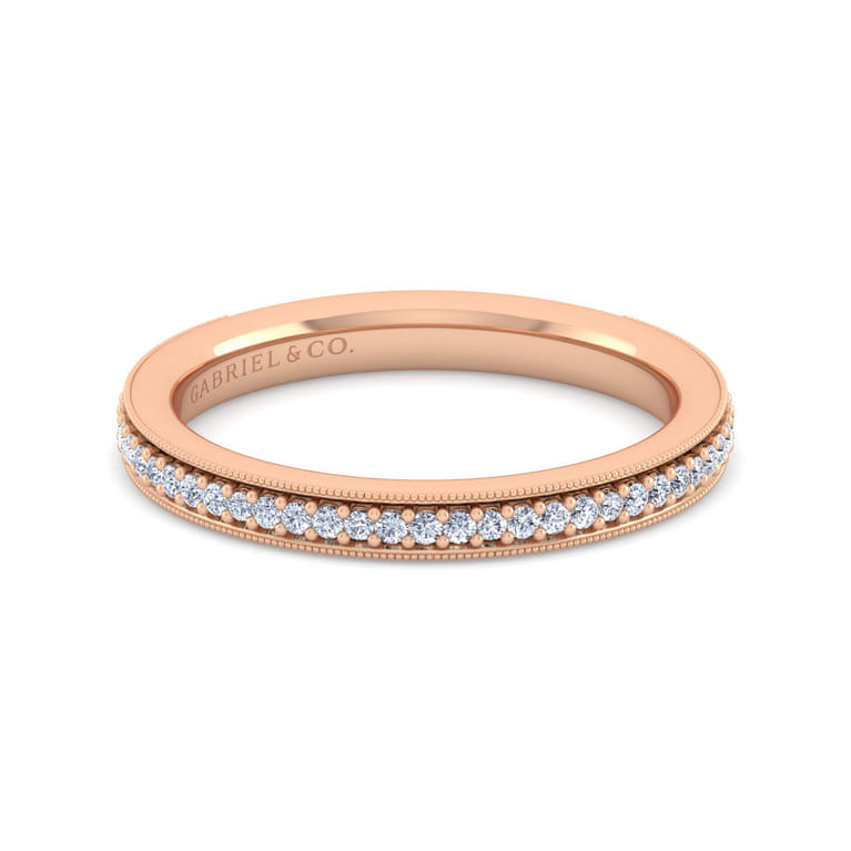 Straight Wedding Ring in 14k Rose Gold with Round Natural Diamond at Gabriel & Co. - Shot 1