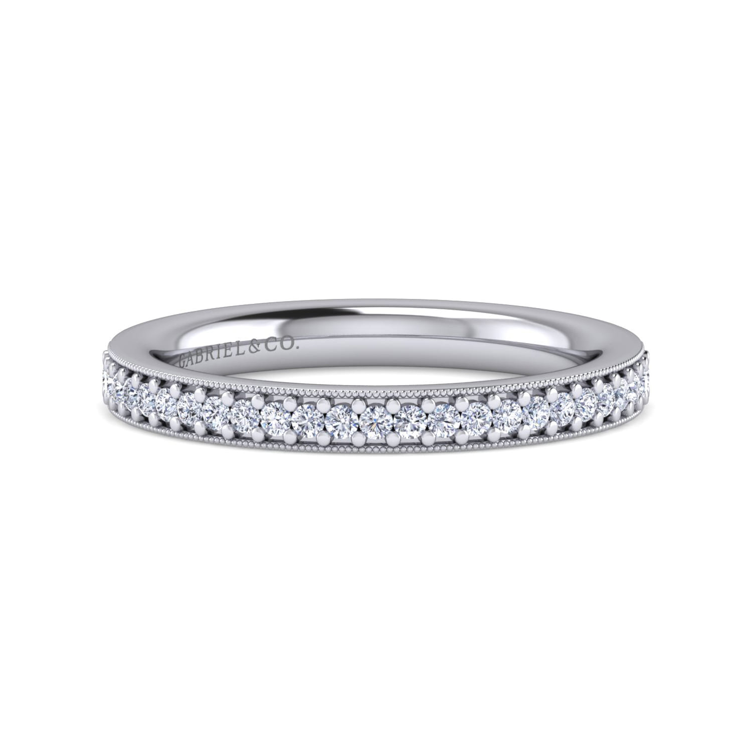 Straight Wedding Ring in 14k White Gold with Round Natural Diamond at Gabriel & Co. - Shot 1