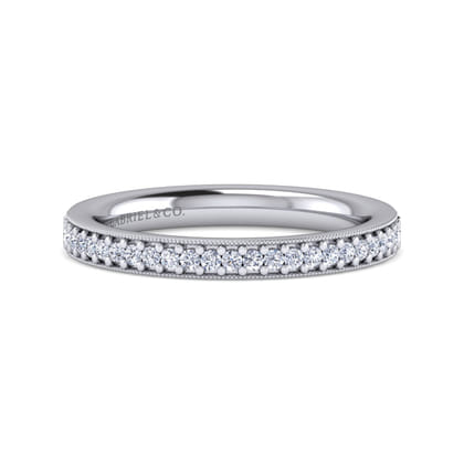 Lumierre - 14K White Gold Channel Prong Diamond Anniversary Band with Milgrain
