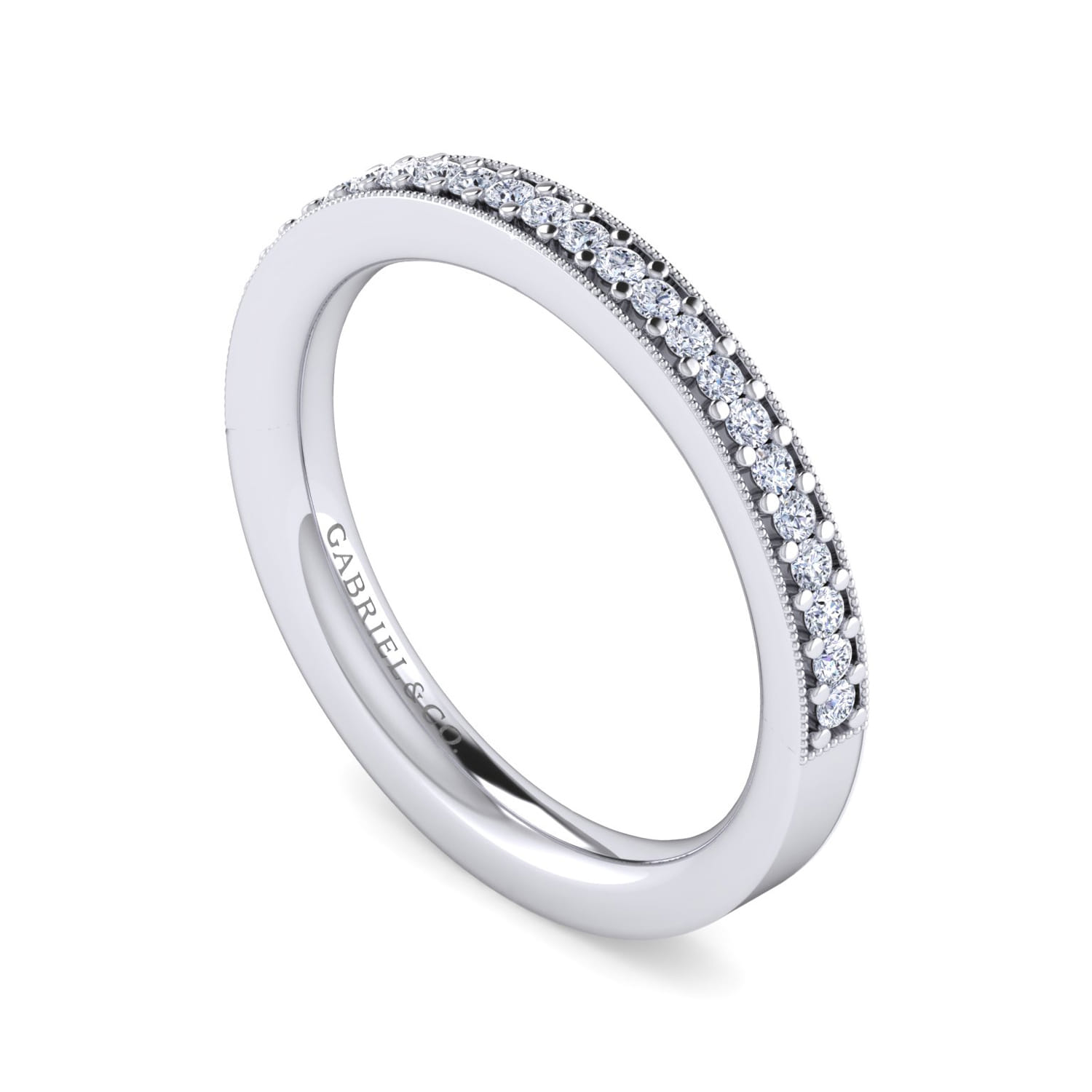 Straight Wedding Ring in 14k White Gold with Round Natural Diamond at Gabriel & Co. - Shot 3