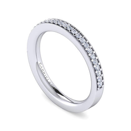 Lumierre - 14K White Gold Channel Prong Diamond Anniversary Band with Milgrain