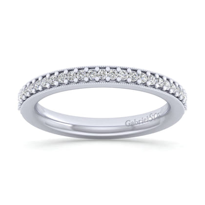 Lumierre - 14K White Gold Channel Prong Diamond Anniversary Band with Milgrain