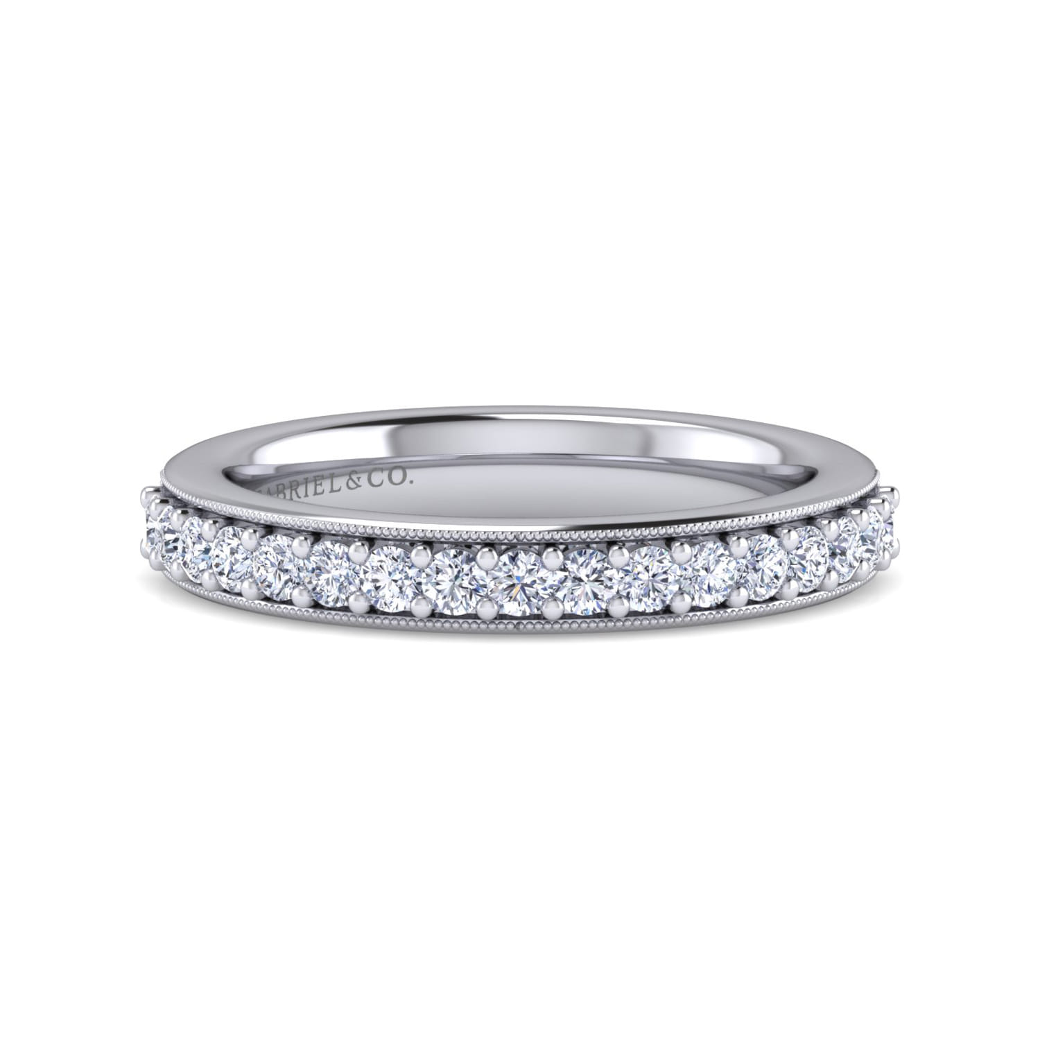 Straight Wedding Ring in 14k White Gold with Round Natural Diamond at Gabriel & Co. - Shot 1